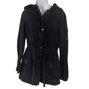 Hollister Women's M Black Utility Anorak Jacket Hooded Drawstring Waist Gorpcore